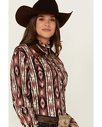 Wrangler Retro Women's Southwestern Print Long Sleeve Pearl Snap Western Shirt