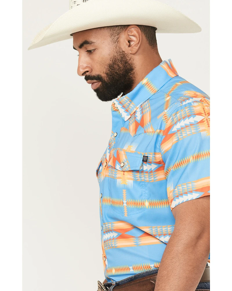 Rock & Roll Denim Men's Tek Southwestern Print Short Sleeve Snap Western Shirt