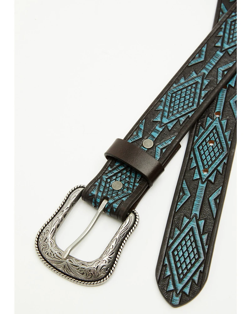 Cody James Men's Hand Painted Southwestern Print Embossed Leather Belt