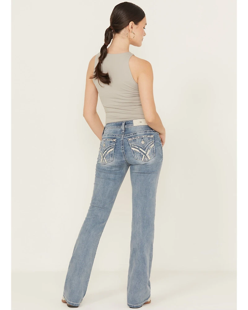 Miss Me Women's Medium Wash Mid Rise 34" Bootcut Stretch Denim Jeans