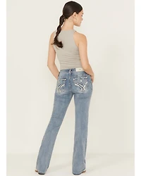 Miss Me Women's Medium Wash Mid Rise 34" Bootcut Stretch Denim Jeans