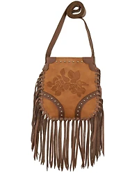 American West Women's Floral Tooled Fringe Crossbody Bag