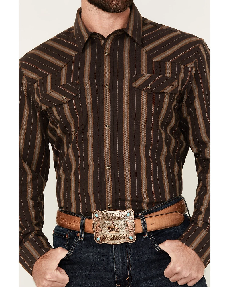 Blue Ranchwear Men's Aspen Striped Print Long Sleeve Snap Western Shirt