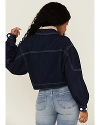 Unpublished Denim Women's Dark Wash Oversized Cropped Button Down Jacket