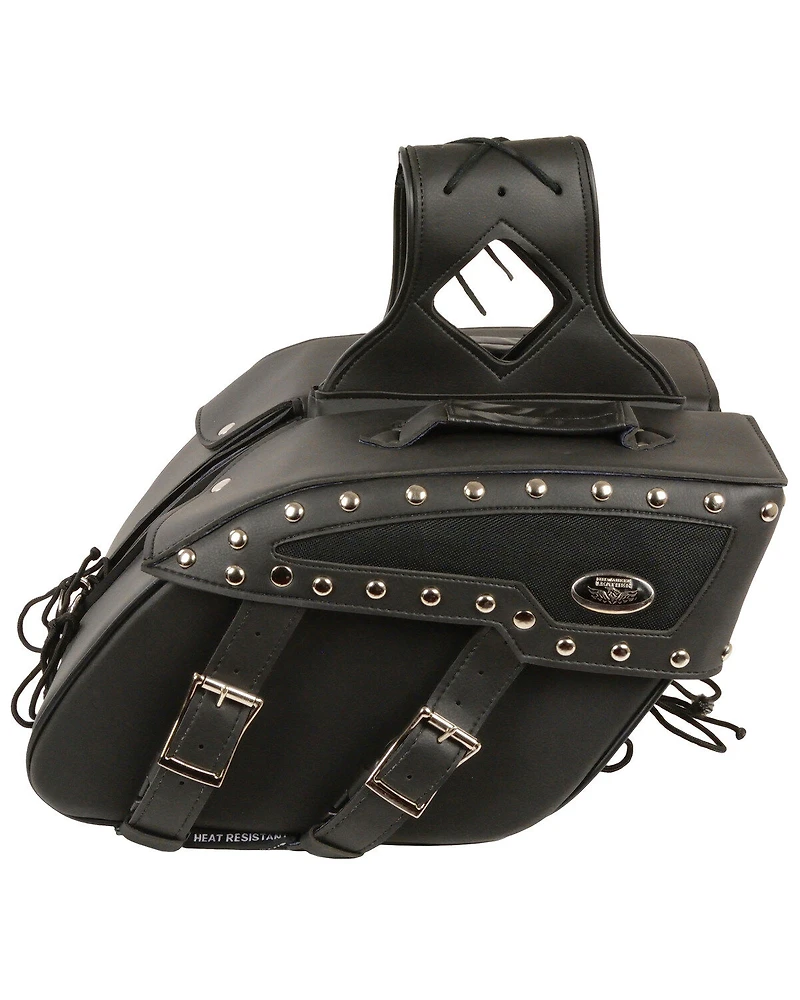 Milwaukee Leather Medium Zip-Off Studded PVC Slanted Throw Over Saddle Bag
