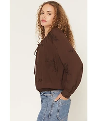 Wild Moss Women's Embroidered Peasant Top