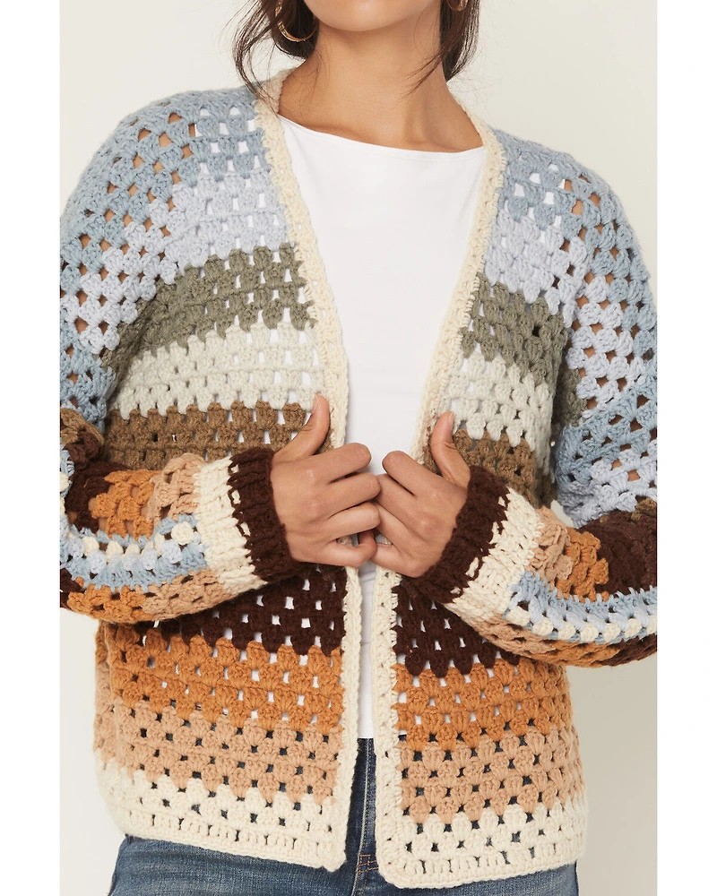 Elan Women's Stripe Crochet Cardigan