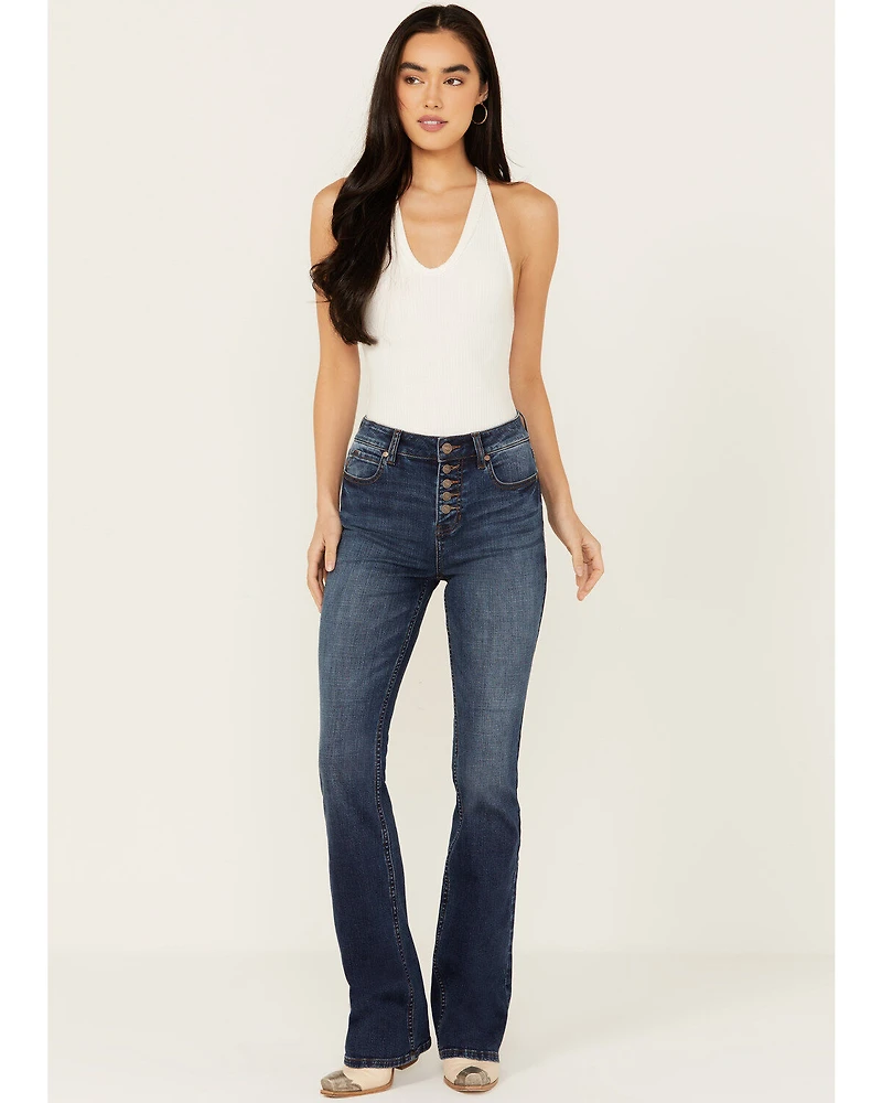 Shyanne Women's Celeste Dark Wash High Rise Seamed Back Stretch Bootcut Jeans