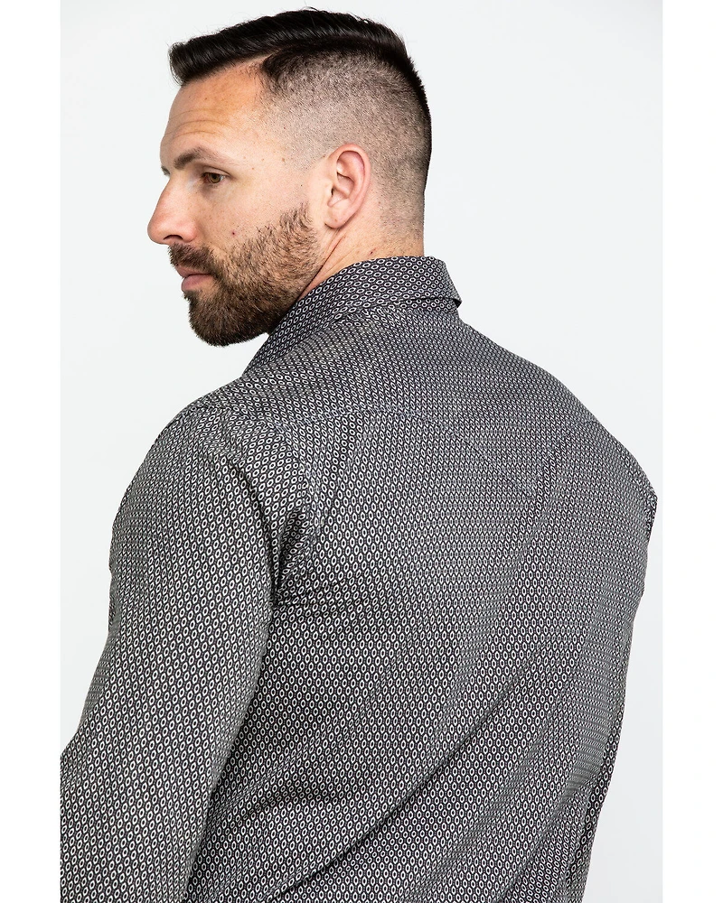 Rock & Roll Denim Men's Brown Washed Poplin Print Long Sleeve Western Shirt
