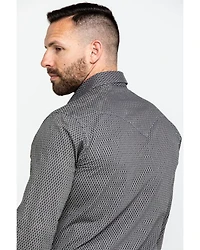 Rock & Roll Denim Men's Brown Washed Poplin Print Long Sleeve Western Shirt