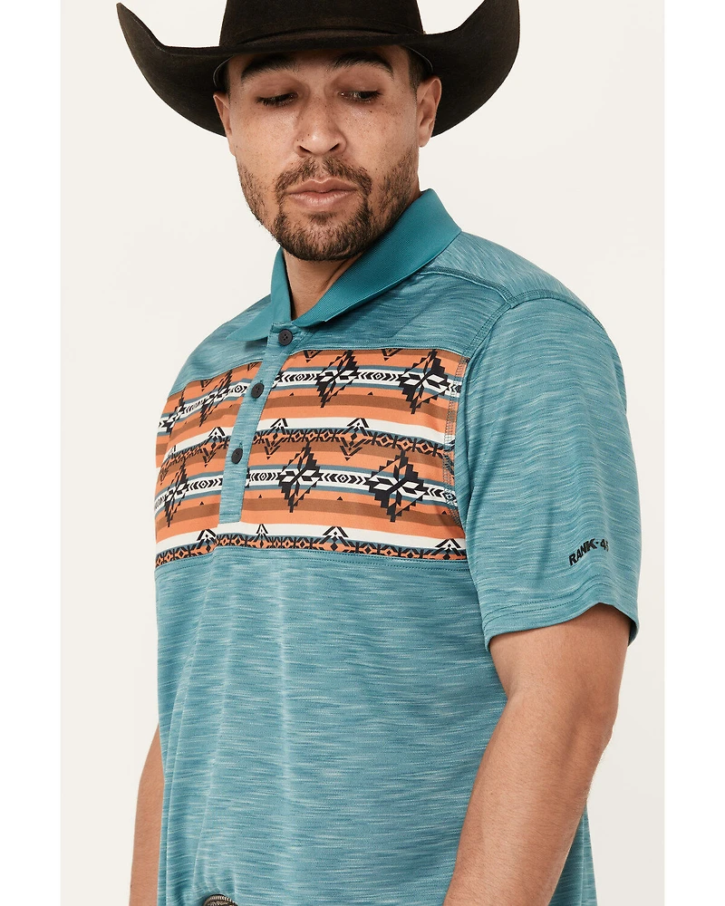 RANK 45® Men's Jacinto Southwestern Border Striped Short Sleeve Polo Shirt