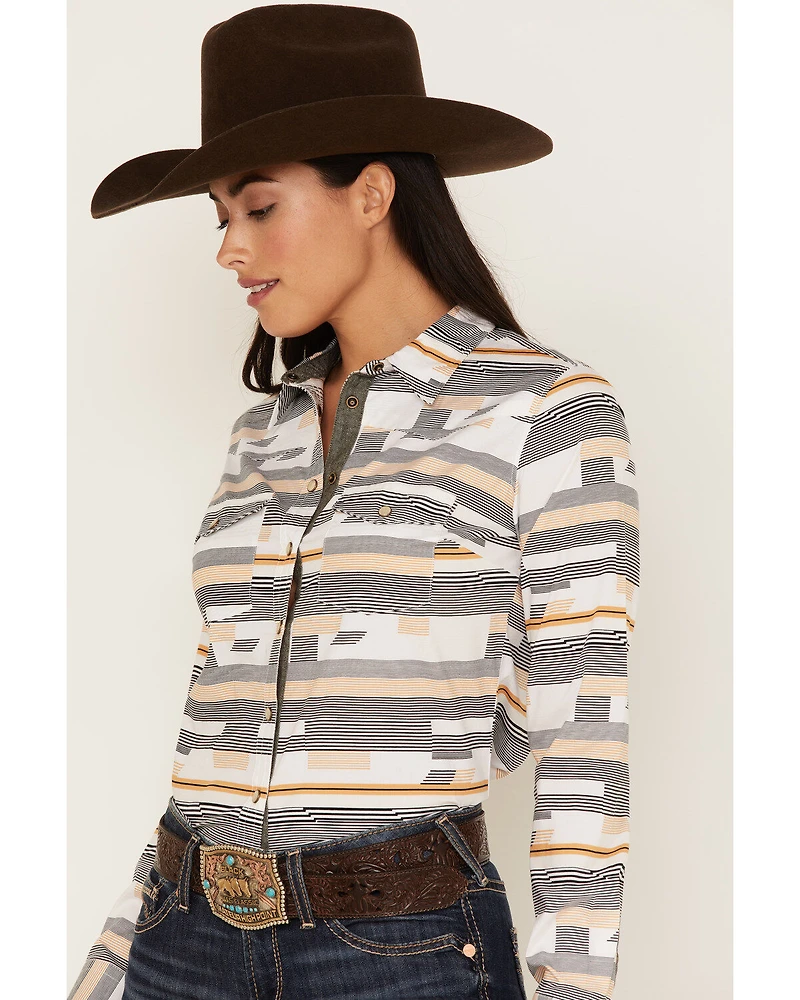 RANK 45® Women's Geo Stripe Print Long Sleeve Stretch Western Riding Shirt