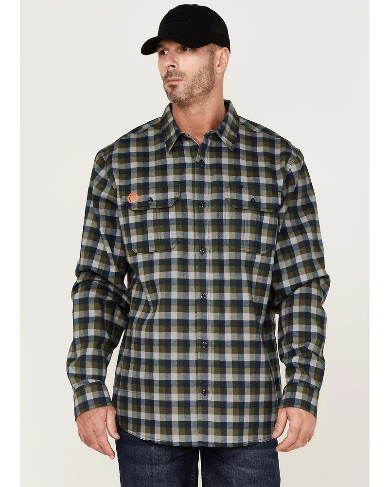 Hawx Men's FR Buffalo Plaid Print Long Sleeve Button-Down Work Shirt - Big