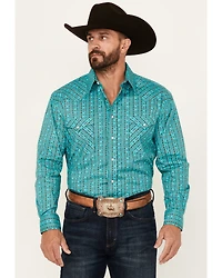 Rough Stock by Panhandle Men's Southwestern Striped Print Long Sleeve Pearl Snap Stretch Western Shirt