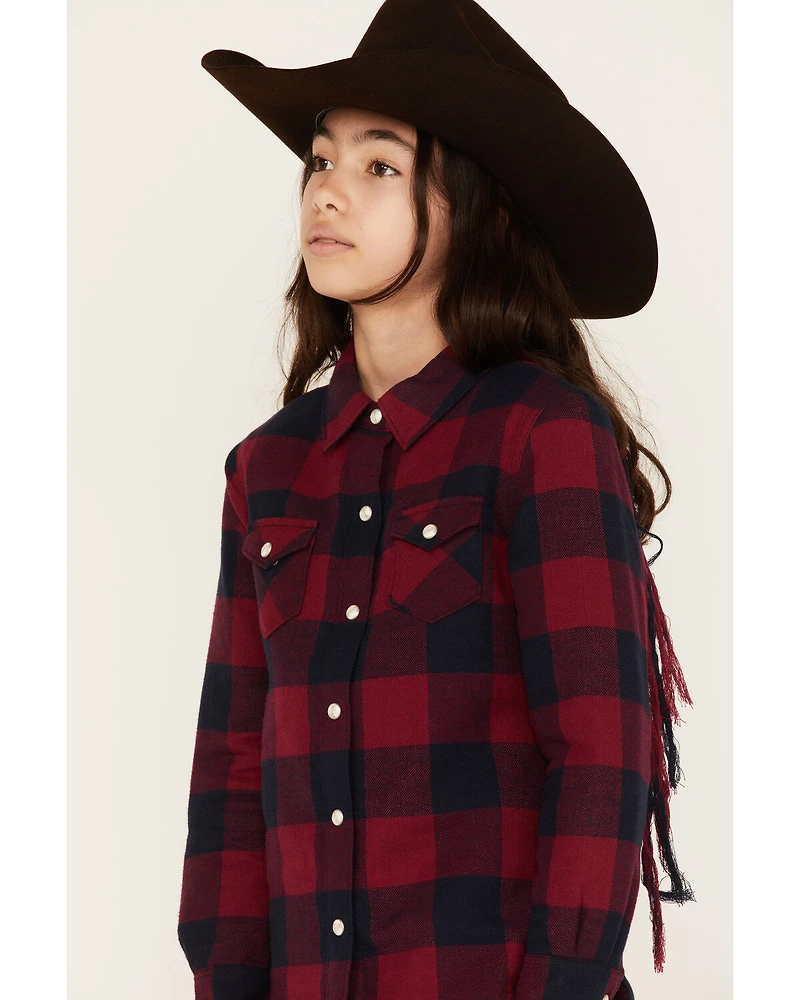 Cruel Girl Girls' Plaid Print Fringe Snap Jacket
