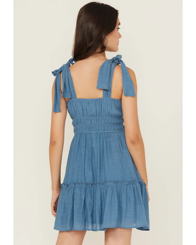 Ash & Violet Women's Solid Bow Strap Mini Dress