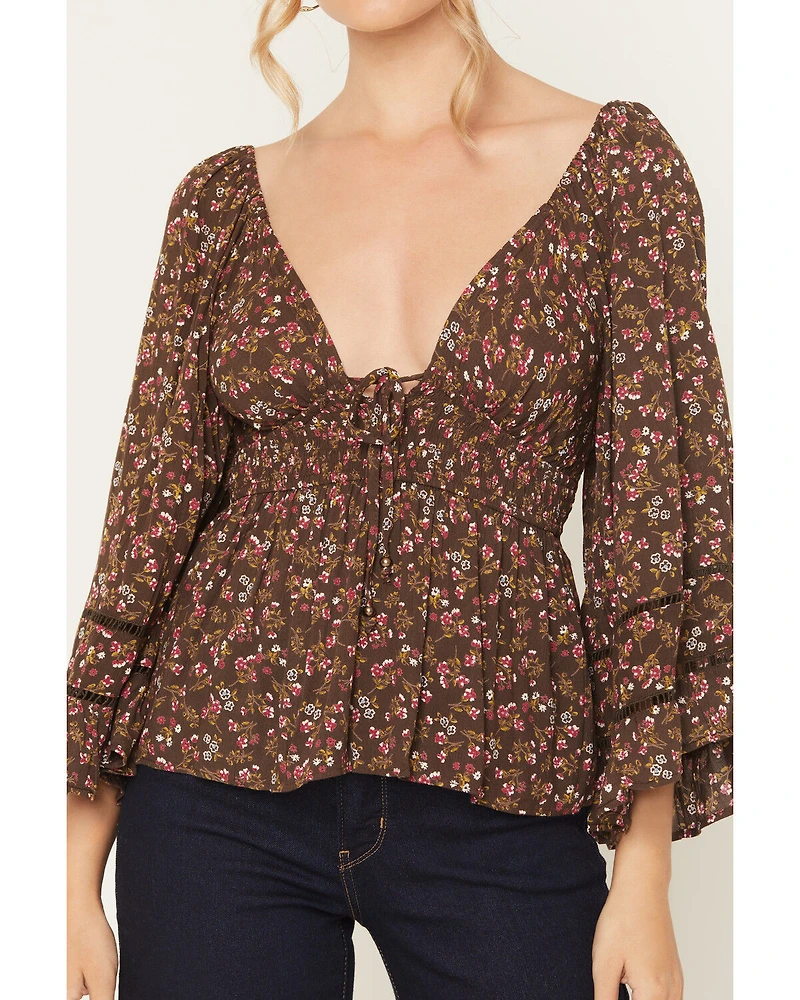Angie Women's Floral Print Long Sleeve Shirt