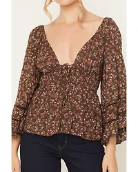 Angie Women's Floral Print Long Sleeve Shirt