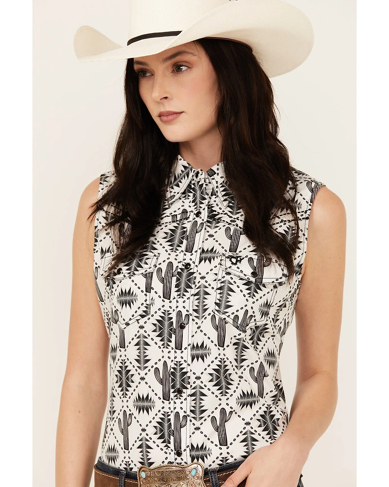 Cowgirl Hardware Women's Southwestern Print Sleeveless Snap Western Shirt