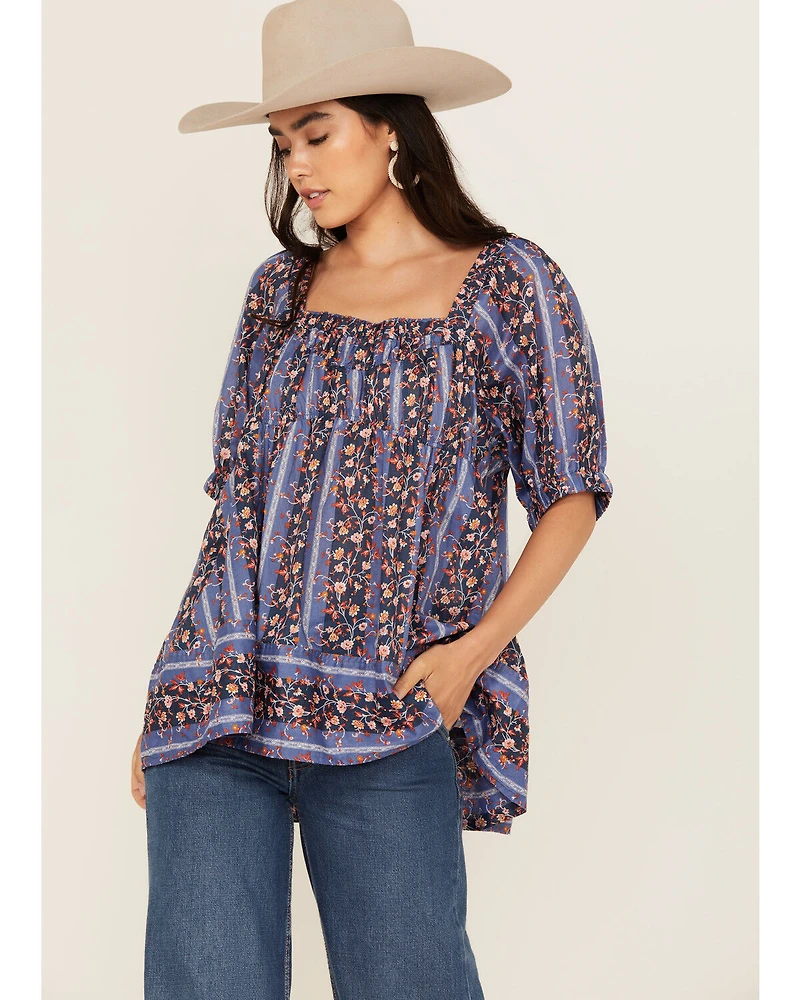 Free People Women's Vintage Lover Floral Print Short Sleeve Blouse