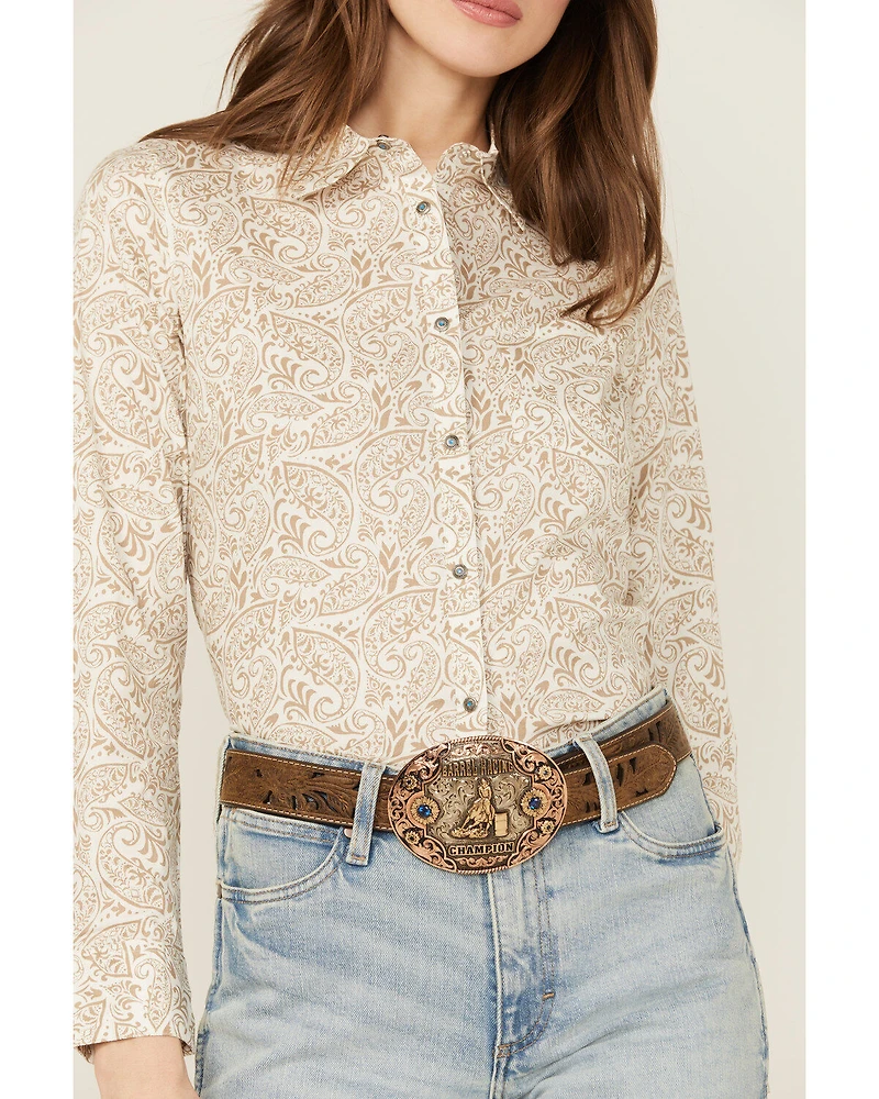 Shyanne Women's Paisley Print Long Sleeve Snap Stretch Western Shirt