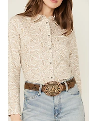 Shyanne Women's Paisley Print Long Sleeve Snap Stretch Western Shirt