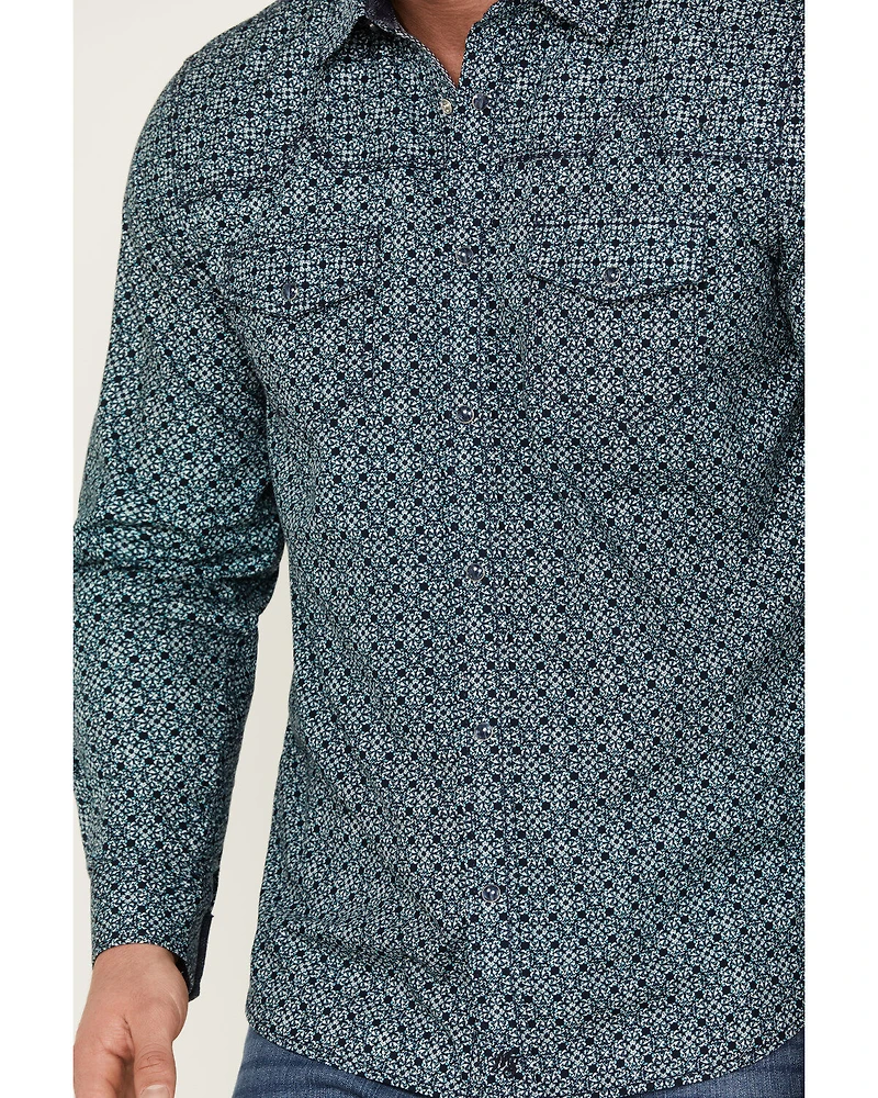 Moonshine Spirit Men's Old Fashioned Medallion Print Long Sleeve Pearl Snap Western Shirt