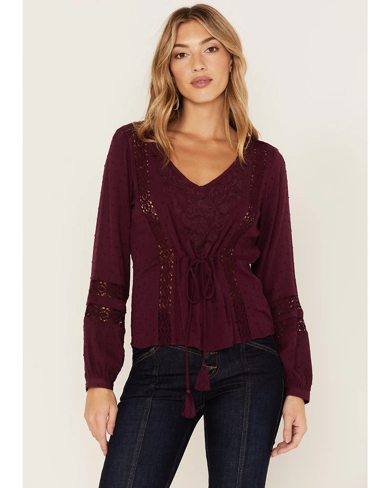 Idyllwind Women's Romance Floral Embroidered Swiss Dot Blouse