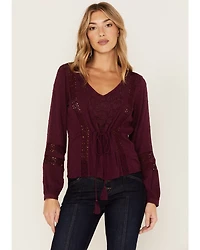 Idyllwind Women's Romance Floral Embroidered Swiss Dot Blouse