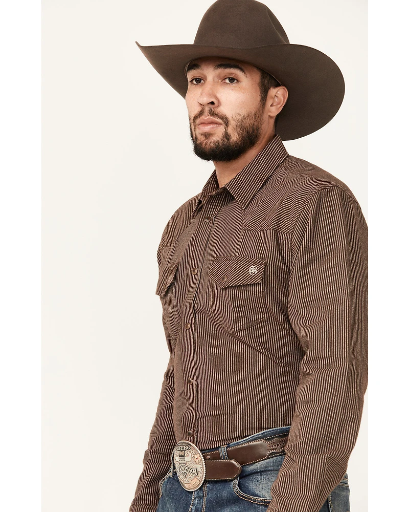 Blue Ranchwear Men's Somerville Herringbone Striped Print Long Sleeve Snap Work Shirt