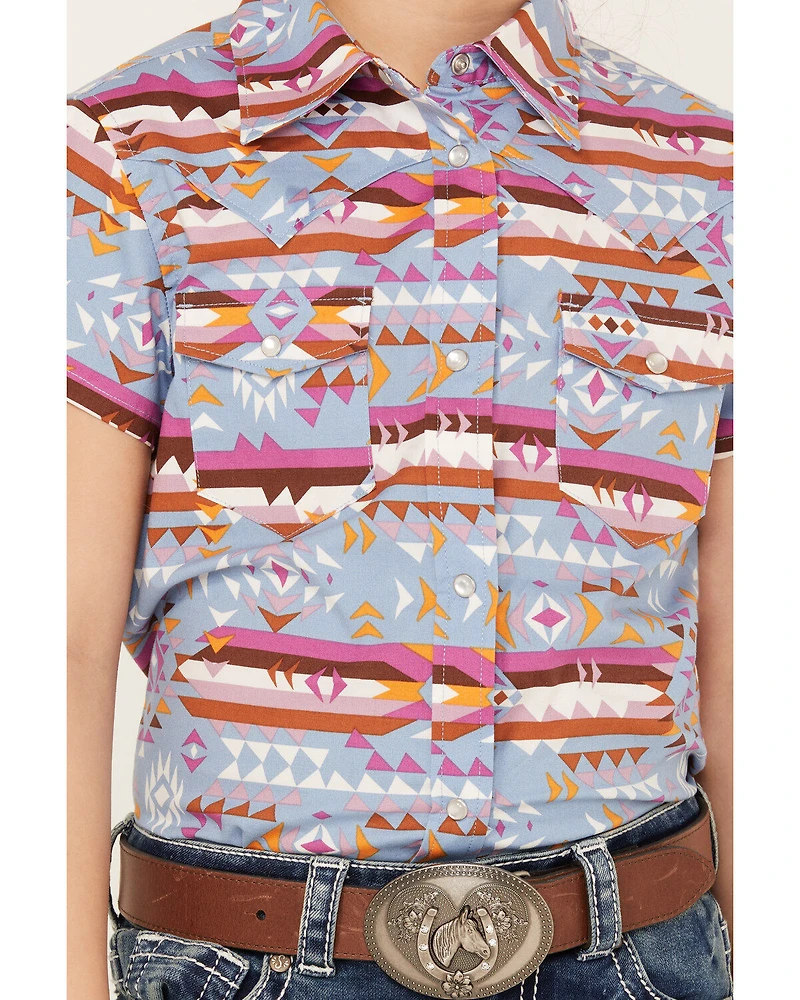 Shyanne Girls' Southwestern Print Short Sleeve Western Pearl Snap Shirt