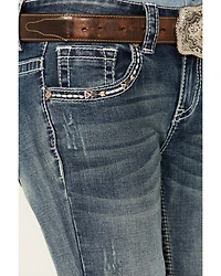 Shyanne Girls' Cowhide Steer Head Light Wash Faded Stretch Bootcut Jeans