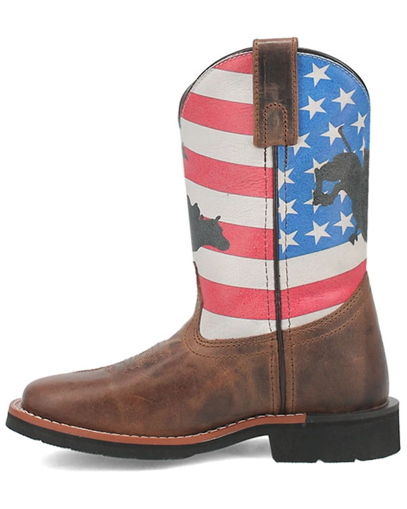 Dan Post Little Boys' Buckin' Around the Buck Patriotic Western Boots - Broad Square Toe