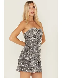 By Together Women's Sequins Strapless Mini Dress