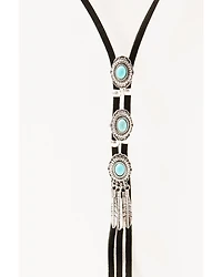 Shyanne Women's Leather Layered Turquoise Beaded & Silver Concho Fringe Charm Necklace