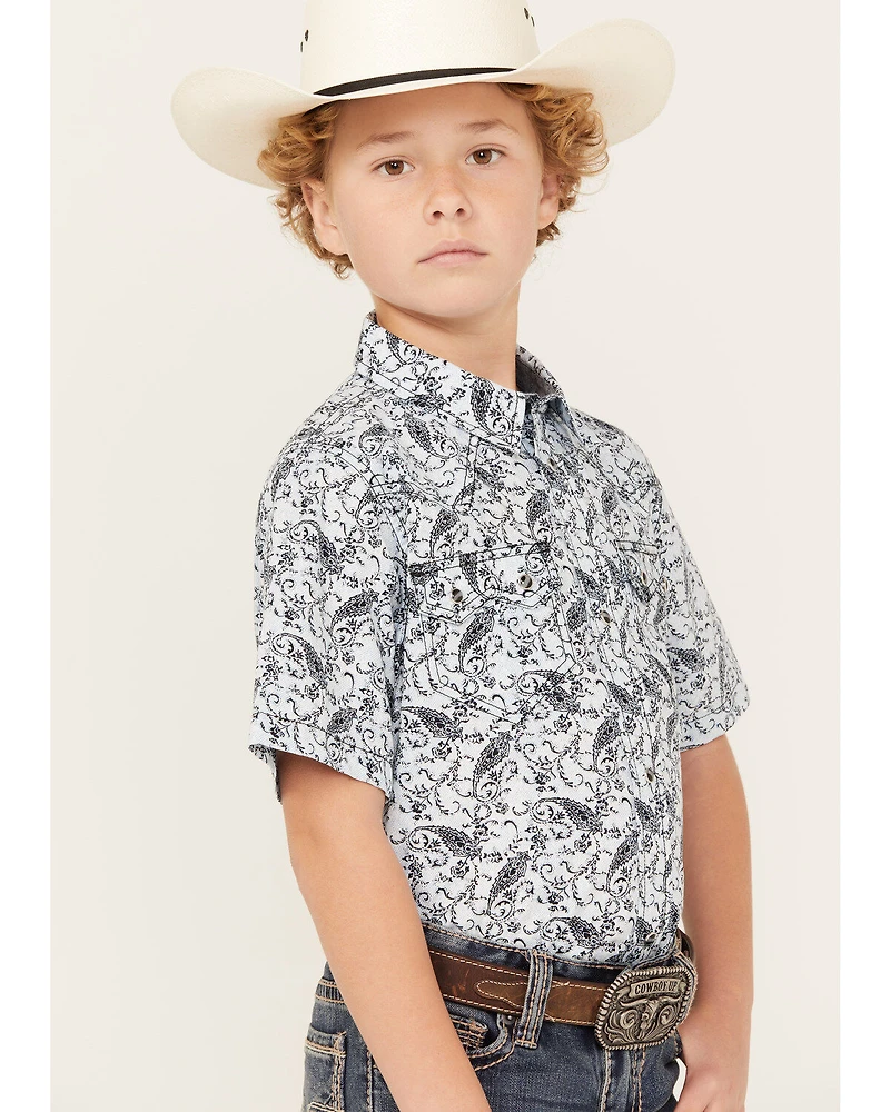 Cody James Boys' Paisley Print Short Sleeve Snap Western Shirt