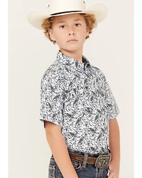 Cody James Boys' Paisley Print Short Sleeve Snap Western Shirt