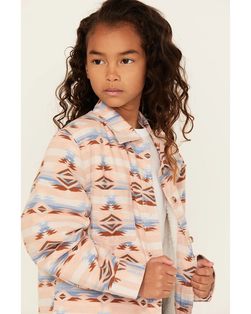 Ely Walker Girls' Southwestern Print Button-Down Sherpa Lined Shacket