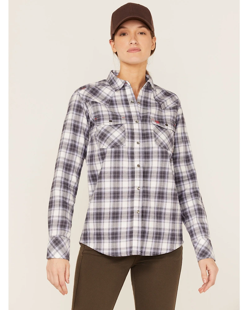 Ariat Women's FR Whitney Plaid Print Long Sleeve Pearl Snap Work Shirt
