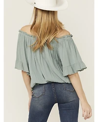 Band Of The Free Women's Solid Short Sleeve Off Shoulder Blouse