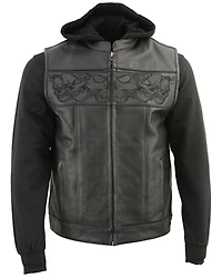 Milwaukee Leather Men's Leather Concealed Carry Vest with Reflective Skulls and Removeable Hoodie - 4X