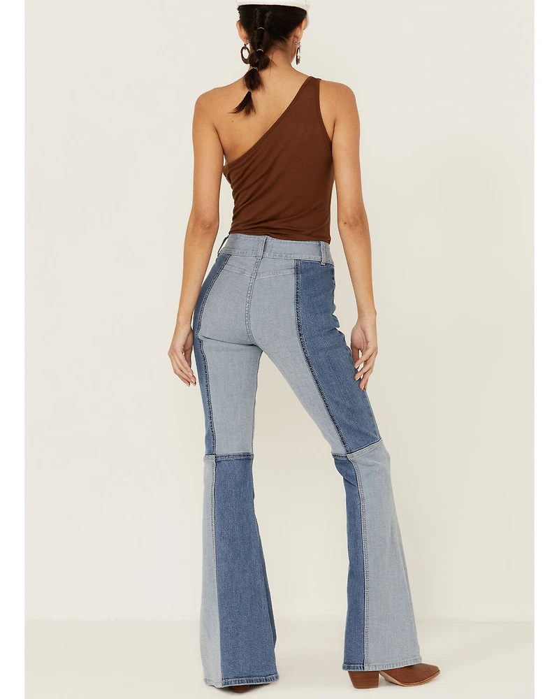 Shyanne Women's Mid Rise Color Blocked Flare Jeans