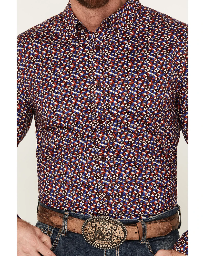 RANK 45® Men's Kendleton Geo Print Long SleeveStretch Button-Down Shirt