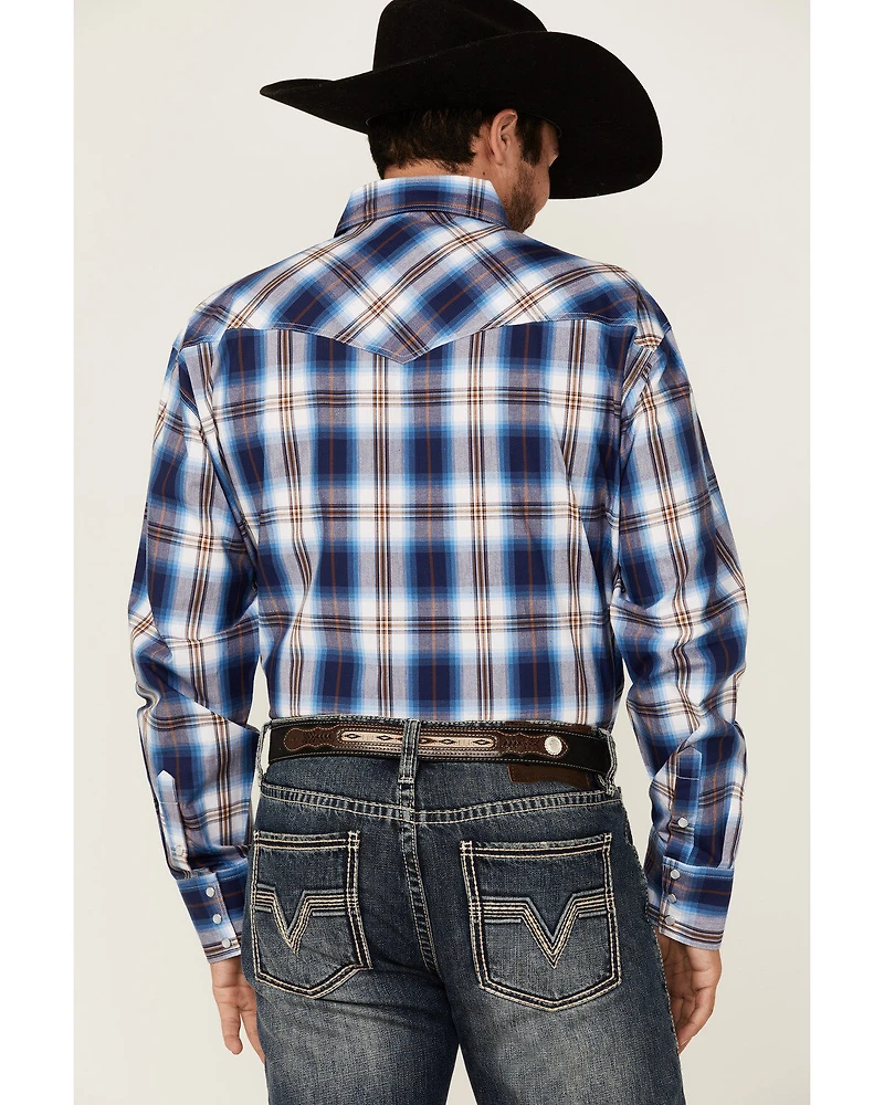 Roper Men's Royal Blue Large Plaid Long Sleeve Pearl Snap Western Shirt