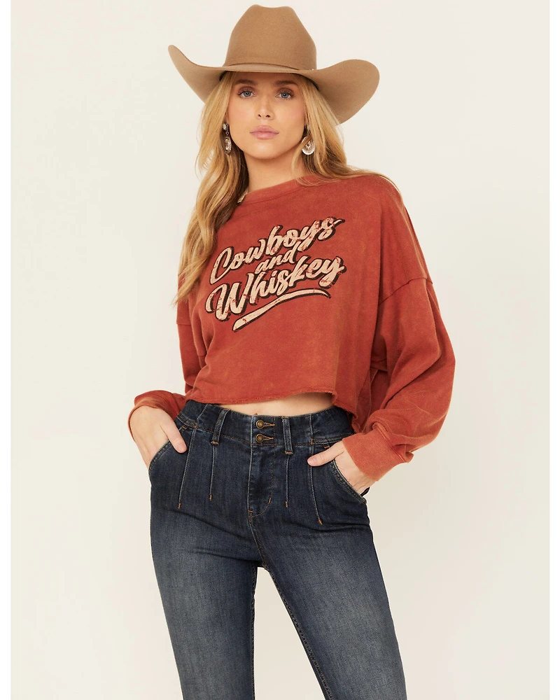 Rock & Roll Denim Women's Cowboys and Whiskey Pullover Sweatshirt