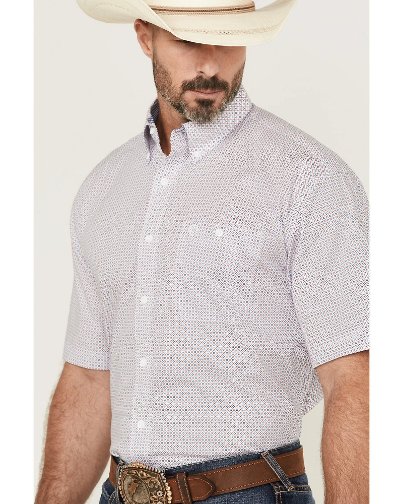 George Strait by Wrangler Men's Geo Print Short Sleeve Button-Down Stretch Western Shirt