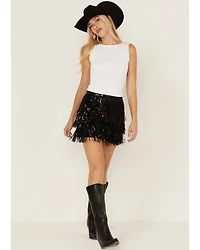 Blue B Women's Metallic Fringe Mini Skirt
