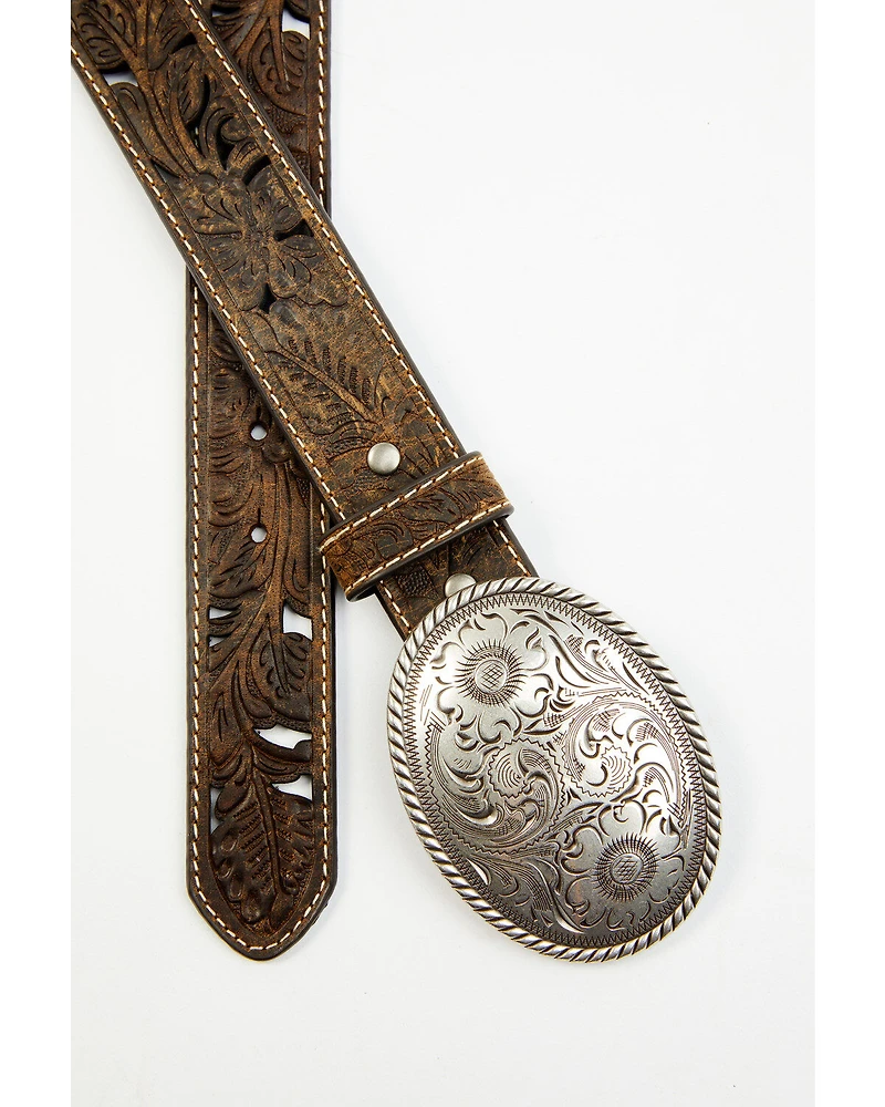 Shyanne Women's Oval Scroll Buckle Tooled Cut Out Belt