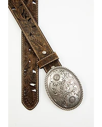 Shyanne Women's Oval Scroll Buckle Tooled Cut Out Belt