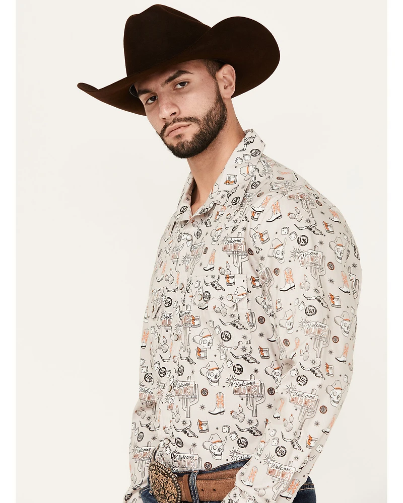Rock & Roll Denim Men's Tattoo Print Long Sleeve Pearl Snap Stretch Western Shirt